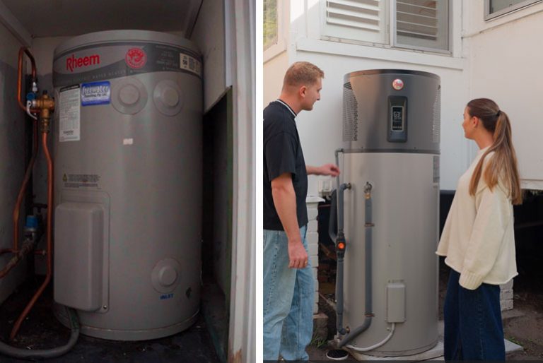 Young couple Lachlan and Georgia in NSW’s Central Coast upgraded their small 50L electric to a Rheem AmbiPower® 280e Heat Pump.